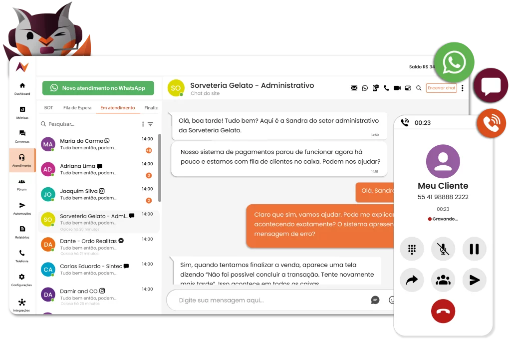 Tudo conectado ao seu painel Nvoip
