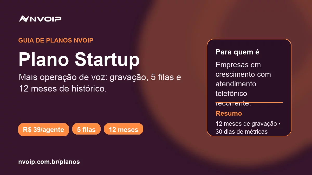 Conheça as funcionalidades disponíveis no Plano Startup da Nvoip