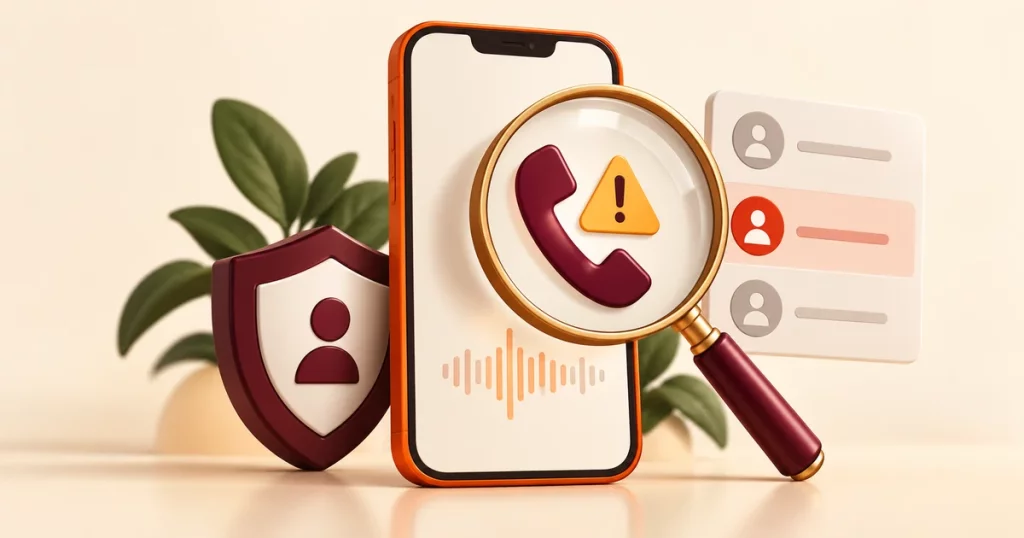 Lupa sobre uma chamada sinalizada como spam em um celular