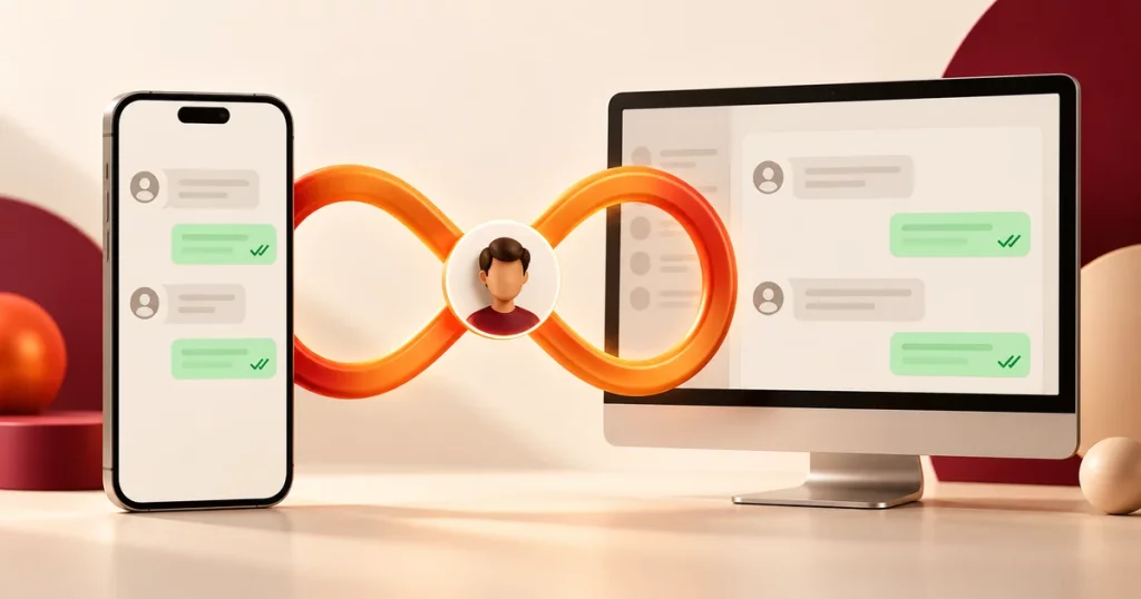 WhatsApp Business no celular e atendimento no computador conectados ao mesmo número