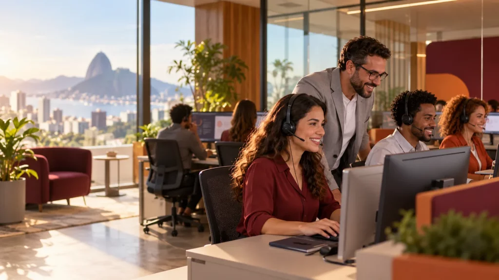 Equipe de atendimento corporativo utiliza a plataforma Nvoip