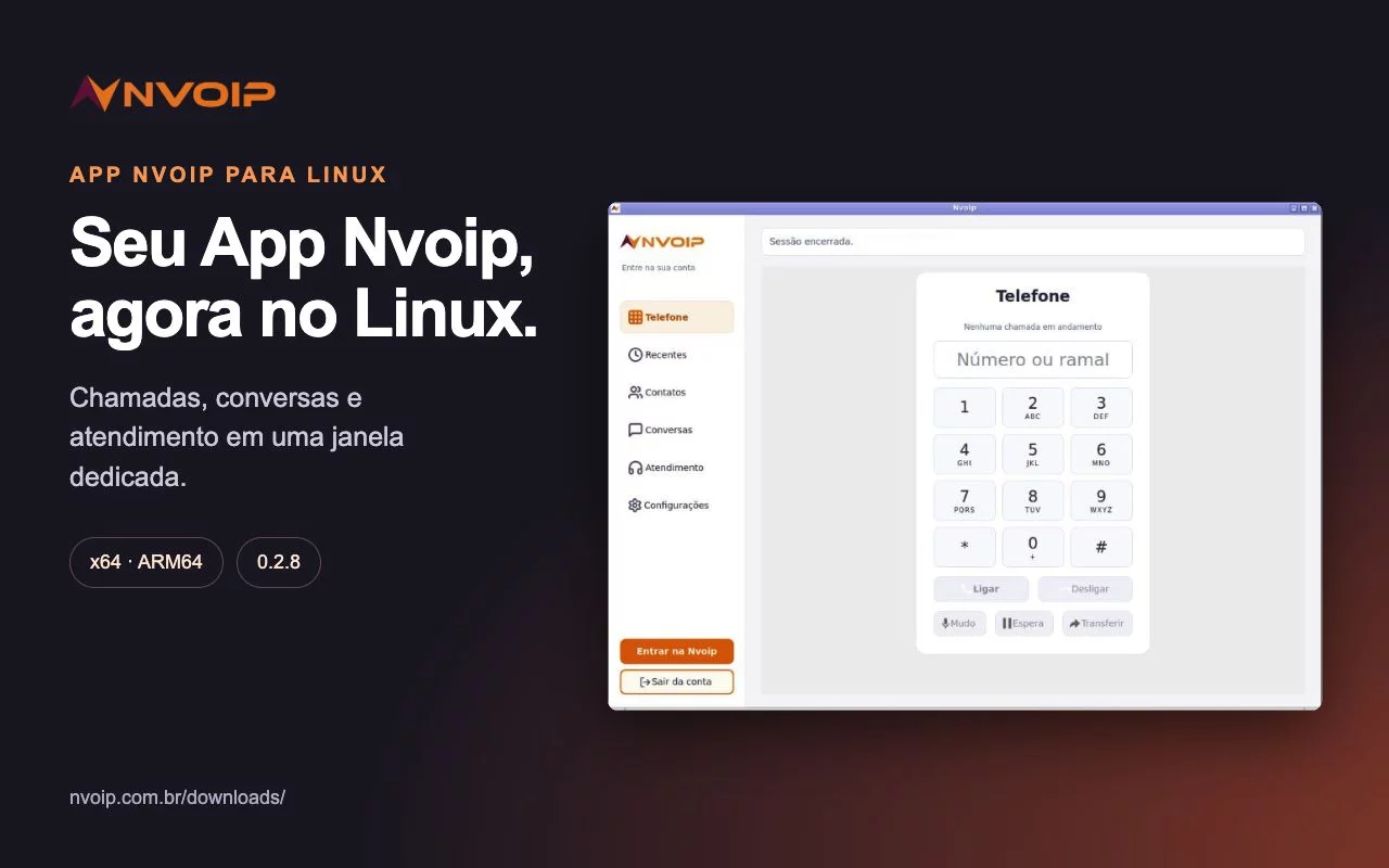 App Nvoip para Linux - tela do app 1